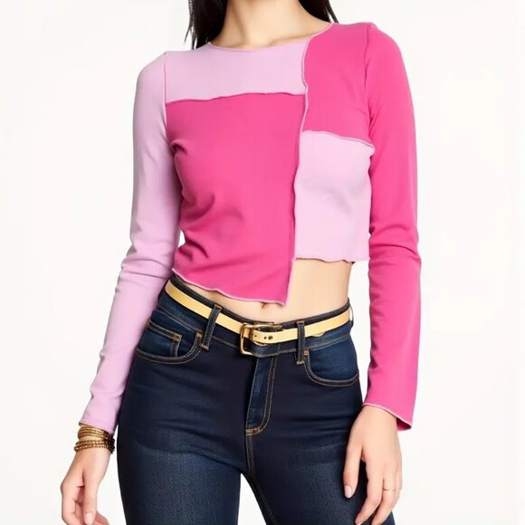 Shades Of Pink Long Sleeve Cropped Top - Picture 1 of 2